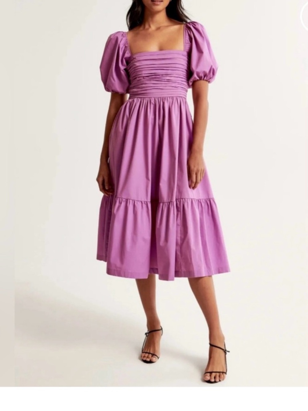 Abercrombie & Fitch Lavender Puff-Sleeve Midi Dress
